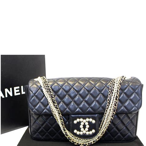 chanel lambskin flap bag with resin pearls